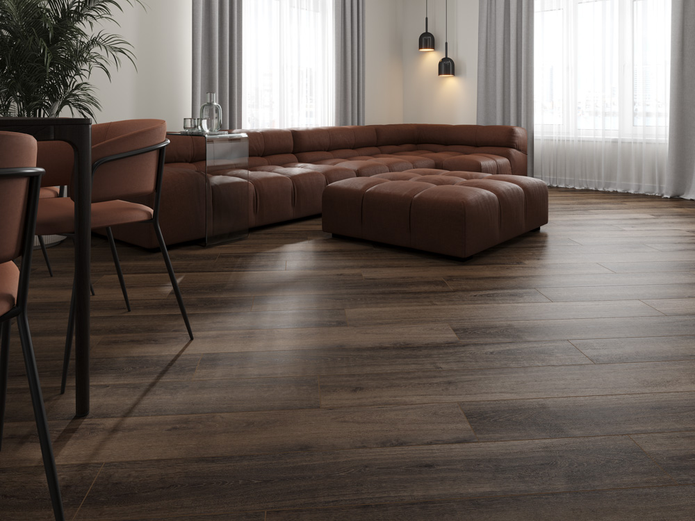 Кварцвиниловый SPC ламинат Cronafloor Grand Sequoia Дуб Обыкновенный 1200×180×5 фото в интерьере